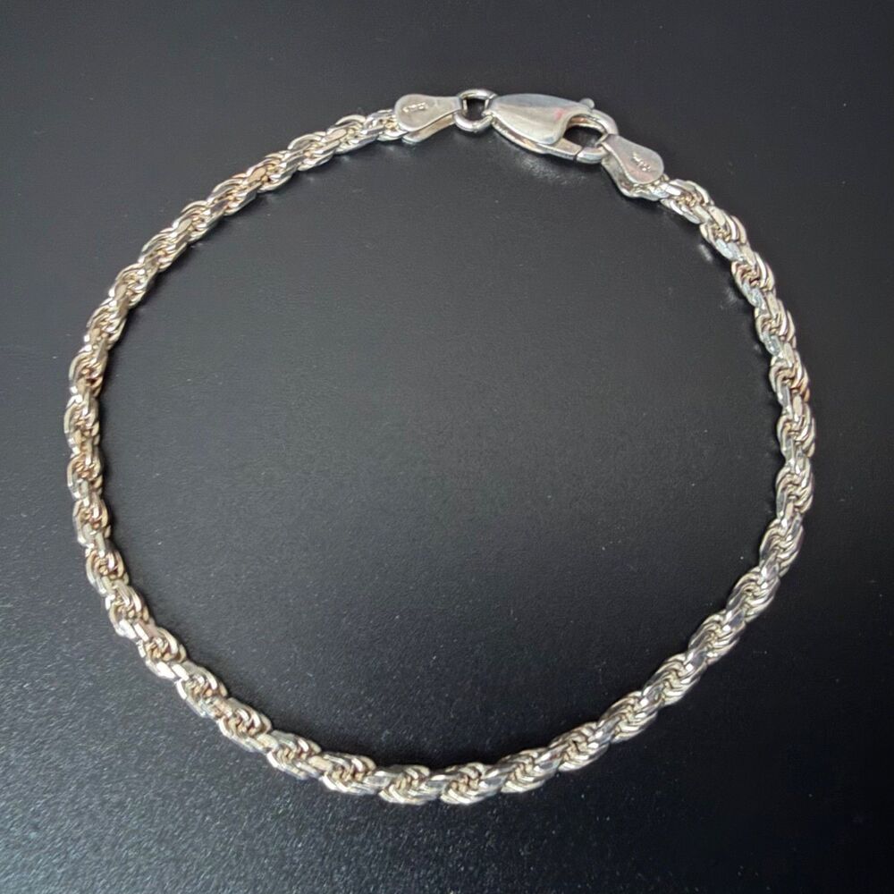 8" STERLING SILVER Rope Chain Bracelet  3mm 925  ITALY 7.4g Unisex Men's Women's